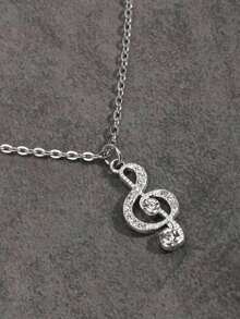 Dây chuyền hình nốt nhạc đính đá phong cách Gothic cổ điển, dây chuyền hip-hop đa năng dành cho cả nam và nữ, thích hợp cho các lễ hội âm nhạc. - Bạc - Xem 4