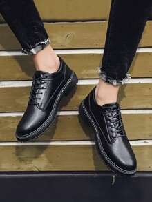 Scarpe formali da uomo, nuovi arrivi, scarpe eleganti nere in pelle con lacci e slip-on, versatili per tutte le stagioni, stile britannico retrò casual e formale, scarpe in pelle con suola spessa e comoda per giovani uomini (taglia piccola di 1 numero) - nero - Visualizzare 8