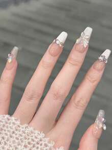 10片/套 美甲贴片，爵士红茶色，闪亮玻璃珠，法式猫眼风格，温柔淑女风格手工美甲。 - 彩色 - 查看 4