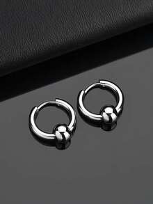两只男士不锈钢银色耳环 - 銀色 - 查看 4