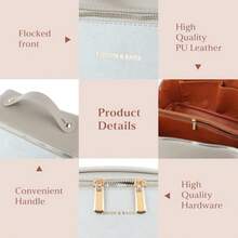 KEYPOWER - Bolsa de cosméticos de piel sintética de gran capacidad bolsa de maquillaje de viaje ligera portátil con asa y divisor para mujer Gris Bolsa de maquillaje de viaje de gran capacidad - como en la foto - Ver 3