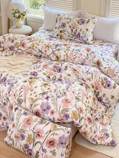 3pcs Floral Pattern Duvet Cover Set, Made Of Super Soft & Breathable Premium Microfiber Fabric, Suitable For All Seasons, Machine Washable, Non-Fading, Non-Pilling, Anti-Shrink, Anti-Wrinkle, Fashionable Bohemian/Farmhouse/Modern Minimalist Bedroom Decor, Easy Care, Fits Twin/Full/Queen/King Size Beds, Ideal For Home, Dorm, Apartment, Hotel, Vacation Rental, And Gift-Giving.