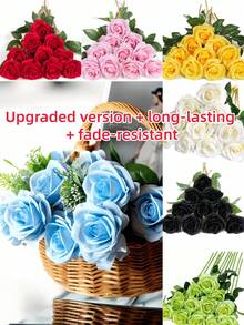 1pc/5pcs/10pcs/12pcs/20pcs 20-Inch Blue Artificial Flowers, Premium Fake Roses, Suitable For Home Decor, Room Decor, Dining Table Decor, Wedding Decor, Bridal Bouquet, Wrist Corsage, Flower Arrangement - Baby Blue - View 12