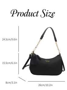 This Fashionable, Classic And Versatile Letter Graphic Design Solid Color PU Waterproof Material Crescent-Shaped Shoulder/Underarm Bag Is Suitable For Shopping And Can Be Worn Crossbody. - 黑色 - 查看 7