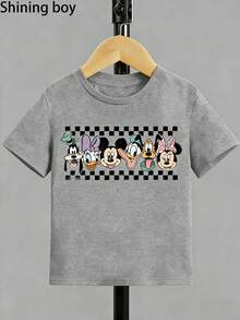 Disney Mickey Mouse Family, Element Themed Cartoon Print, Casual And Simple Short Sleeved T-Shirt, Suitable For Spring And Summer Wear, Suitable For Boys And Girls. Festival Gift - Grey - View 2