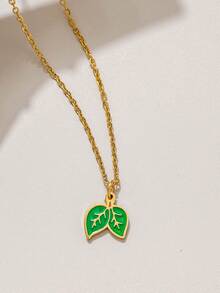 Mazuer 1pc Stainless Steel Drip Oil Pendant Necklace, Dolphin, Seashell, Leaf Design Clavicle Chain, Jewelry Gift For Women, Friendship - Multicolor - View 5