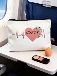[Multiple Options] Nurse-Themed Colorful "NURSE" Letter And Medical Graphic (E.G. Stethoscope, Syringe) Decorated Cosmetic Storage Bag / "NURSING IS A WORK OF HEART" Heartwarming Slogan Print, White Canvas, Portable Multi-Function Toiletry Bag And Medical Supplies Storage Pouch Make Up Bag Cosmetic Bag Makeup Pouch Wash Bag Makeup Storage Durable Mothers Day Gift Holiday Essentials Mother Gifts - Multicolor - View 7