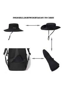 1件装女士夏季遮阳帽沙滩帽宽檐户外防紫外线帽可折叠透气网眼马尾辫渔夫帽 - 英文刺繡馬尾漁夫帽 - 查看 6