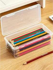 1/4/10pcs Large Capacity Transparent Plastic Storage Boxes With Flip Lid Hinge Cover, Multi-Functional Organizer Boxes, Dust-Proof Protection, Suitable For Office, School, Home Desk, Multi-Purpose Storage Containers, Space-Saving Stackable Design, Back To School Gift - Multicolor - View 10
