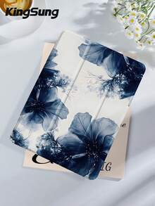 Kingsung 蓝色花纹平板电脑保护套。饰有蝴蝶结和花朵图案，兼容 iPad 9.7/10.2/10.5/10.9/12.9/Pro 11（第十代）、Air 8 (M4) 2026（11 英寸）、Air 6 (M4) 2036（13 英寸），兼容三星 Galaxy Tab S6 Lite 10.4 英寸，兼容 Kindle Paperwhite 第十二代 2024、Kindle 第十一代 2022，柔软防摔，智能支架/自动唤醒/睡眠功能。 - 彩色 - 查看 3