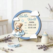 1/4 piezas Letrero de madera 3D "Hola Mundo", Tablero de anuncio de recién nacido, Suministros para fiesta de revelación de género, Decoración de fiesta de cumpleaños, Prop de foto, Regalo pequeño creativo - Tablero de anuncios de madera - Ver 3
