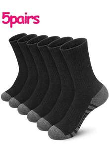 5 Pairs Black, White, Gray Crew Socks For Plus Size Men, Basketball Sports & Work Socks - Multicolor - View 1