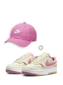 Nike 休闲运动鞋和棒球帽套装，女士透气轻便多功能吸汗休闲运动日常穿搭组合 DX9176-005+FB5368-699 - 淺黃色/粉紅色-粉紅色 - 查看 2