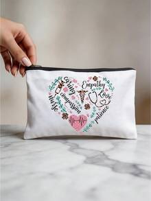 [Multiple Options] Nurse-Themed Colorful "NURSE" Letter And Medical Graphic (E.G. Stethoscope, Syringe) Decorated Cosmetic Storage Bag / "NURSING IS A WORK OF HEART" Heartwarming Slogan Print, White Canvas, Portable Multi-Function Toiletry Bag And Medical Supplies Storage Pouch Make Up Bag Cosmetic Bag Makeup Pouch Wash Bag Makeup Storage Durable Mothers Day Gift Holiday Essentials Mother Gifts - Multicolor - View 5