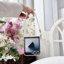 Étui de téléphone transparent mignon avec lapin, sangle compatible avec Samsung Galaxy ZFlip7 Z Flip6 ZFlip 5 Zflip6 Zflip5, antichoc au dos - Transparent - Voir 4