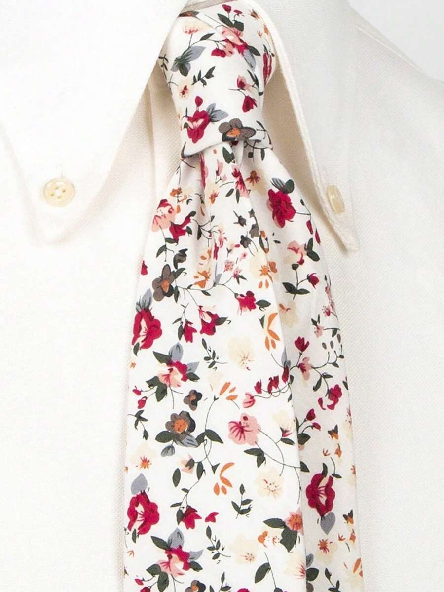 1pc Men's Fashion Floral Pattern Party Necktie - Burgundy - View 1