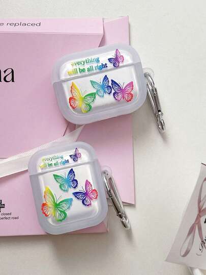 1套创意蝴蝶造型无线蓝牙耳机盒，带挂绳，兼容苹果1/2/3/4