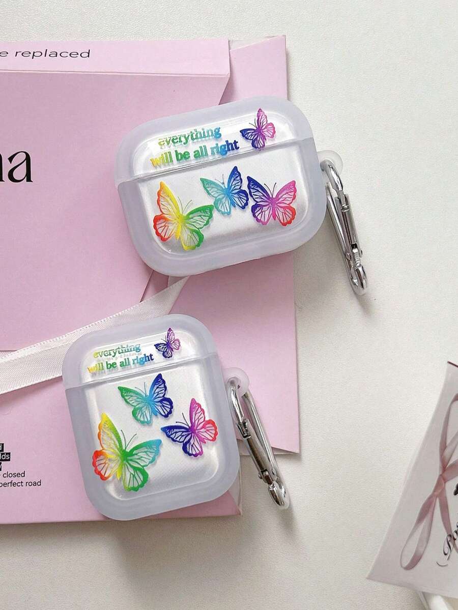 1套创意蝴蝶造型无线蓝牙耳机盒，带挂绳，兼容苹果1/2/3/4 - 彩色 - 查看 1