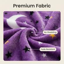 1pc Star & Moon Print Blanket, Couple's Gift Design, Faux Cashmere Fabric, Ultra Soft & Smooth Rabbit Fur Blanket, Provides Warm & Comfortable Sleeping Experience For Bed, Sofa, Shawl, Autumn Decor, Room Decor - Mauve Purple - View 2