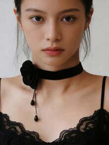 复古蕾丝项链，水滴形金黑色蕾丝花卉蝴蝶吊坠项链，百搭女士颈链 - 彩色 - 查看 20
