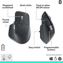 Logitech MX Master 3S Wireless Mouse With Bluetooth And USB Receiver, Ergonomic Design, Quiet Clicks, 7 Programmable Buttons Customizable Controls, 8000 DPI Precision Tracking, MagSpeed Scroll, USB-C Rechargeable, Multi-Device Connect, - 查看 5