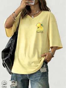 Tricou damă cu mânecă scurtă, lejer, cu imprimeu de lămâie, guler rotund, casual, moale și confortabil, stil Y2K, potrivit pentru primăvară, vară, Ziua Îndrăgostiților, carnaval, petrecere, plajă, nuntă, sală de sport, elegant, vacanță - Galben - Vizualizare 3