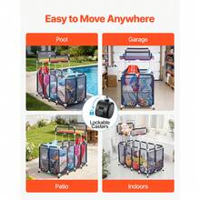 Pool Storage Bin, 64.96 X 33.46 X 64.96 In, Rolling Pool Float Storage Organizer With Side Pockets & Noodles Holder Rack, Durable Plastic Frame, Poolside Toys Mesh Basket For Swimming Pools - Plastic Stand 65*33*65 Inches - View 6