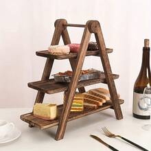 A Three-Tiered Wooden Tray, A Rustic Wooden Breakfast Tray, Elegantly Displays Fresh Fruit, Pastries, And Snacks. No Electricity Required. A Kitchen Storage Rack, Buffet Display Rack, Suitable For Homes, Hotels, Restaurants, And For Holiday Entertainment, Party Decorations, And Gifts For Valentine's Day And Mother's Day. - 展示架 - 查看 12