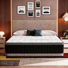 DreamFit Premium Colchón Individual│Matrimonial│Queen Size, Colchon Soporte Ortopedico,Colchones Espuma de Alta Densidad Memory Foam Híbrido Resortes En Caja,Resorte lumbar reforzado,Soporte Ergonomico De Zonificacion,Diseño Europeo,Con Anti Movimiento|Antiácaros|Hipoalergénico|Antihumedad,Certificado CertiPUR-US®,Lujo y Confort - Blanco y Negro - Ver 3