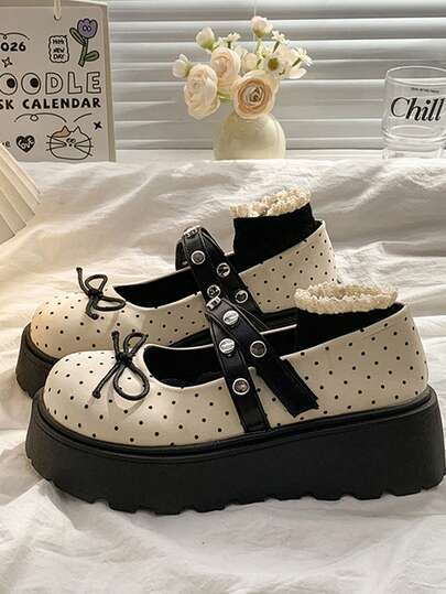 8cm Platform Lolita Loafers, Punk Rock Goth Lolita Style Thick Sole Mary Jane Shoes For Women