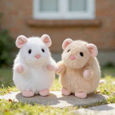 1 stuk schattige, zachte pluche muispop, witte en beige hamsterknuffel, cadeau voor stel/verjaardag/herdenking, troostende knuffel voor student/beste vriend(in)/kinderen