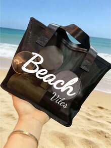 Large Capacity Letter & Palm Tree Pattern Beach Makeup Bag - Multicolor - View 7