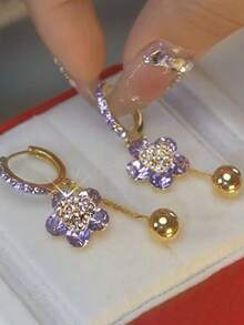 Bông tai hoa hồng tím thiết kế độc đáo mới năm 2026, phong cách sang trọng, thanh lịch dành cho phụ nữ. - Màu tím - Xem 7