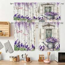 Kitchen Curtains Spiral Classic Window With Purple Lavender Bouquet Decoration, Specially Designed For Rod Pocket Hanging Method, Home Decor, Art Print, Available In Multiple Sizes, Excludes Rod Tier & Valance Set. - 1pc-60*18inch(152*46cm) - View 1