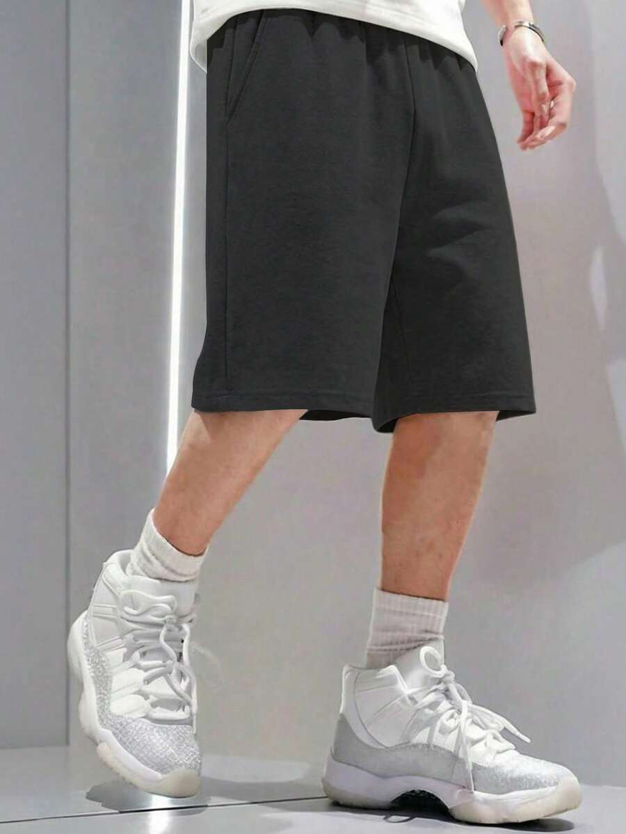 1件大童男孩運動休閒口袋短褲，百慕達內縫長度，春夏秋返校季適用 - 黑色 - 查看 1