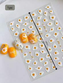 1片浮雕煎蛋美甲贴纸，简约甜美可爱卡通美甲装饰，美甲配件，手工美甲贴纸 - 彩色 - 查看 5