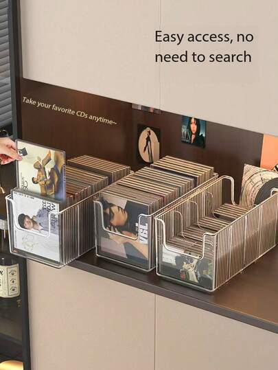 Caja de almacenamiento de discos CD, soporte de escritorio para CD/DVD/Blu-Ray, compartimento de almacenamiento y colección de cintas de casete, estantería de exhibición de álbumes de discos de vinilo.