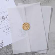 100pcs/Set 5x7 Inch Wedding Invitation Suit, Luxury Pre-Folded Vellum Paper Jacket, 115gsm Wedding Invitation Card, Transparent & Semi-Transparent Vellum Paper - A - View 7