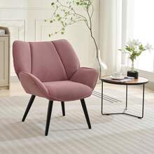 Silla de acento moderno, cómodo sillón de sofá tapizado único, sillas de comedor de sofá de tela de corduroy con piernas mentales, sillón de escritorio de oficina en el hogar para el dormitorio, Balcont - Rosa - Ver 4