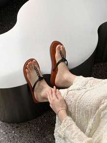 XIXITIAO Dép xỏ ngón đính hạt cao cấp của Pháp dành cho nữ, thích hợp để mang ở nhà, đi biển và đi nghỉ mát. - màu nâu - Xem 10