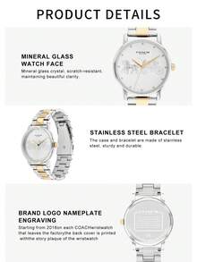 Coach Đồng hồ nữ Grand Series, vỏ bạc, dây đeo thép hai tông màu bạc và vàng, mặt số bạc. - Bạc - Xem 5