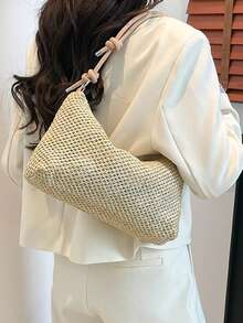 女士轻便编织草编包，配波西米亚风蝴蝶兰花钥匙扣，钩针网眼包，沙滩单肩包，复古度假极简手提包，可手提可斜挎，高端休闲时尚风格，沙滩主题包，腋下包，适合外出、度假、聚会、通勤、生日和节假日、春夏海滩度假、母亲节、教师节、返校季等场合。 - 彩色 - 查看 8