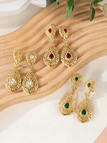 一对摩洛哥风格新娘耳环，镶嵌水钻，女士派对/节日耳环，节日礼物 - D-ER0070 - 查看 1