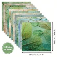 24张6x6英寸单面装饰剪贴簿纸，浅叶脉绿色森林仙境图案，充满奇思妙想的美学工艺纸垫，适用于DIY手工、日记、礼品包装、拼贴艺术、卡片制作、剪贴簿等。 - 彩色 - 查看 11