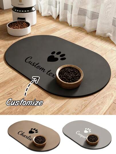 Customized Absorbent Dog Food Mat, Personalized Pet Feeding Mat With Name, Personalized Dog Bed Mat, Floor Protection Mat For Pets