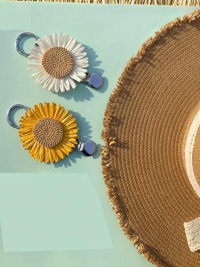 4 piezas de Clips para sombreros con diseño bohemio de girasoles - Fijadores de sombreros de verano multiusos tejidos, excelentes para bolsos y equipaje de exterior, birretes de graduación, sombreros de playa