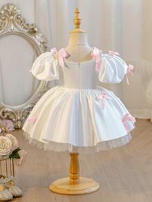 Baby Girls' Spaghetti Strap Bow Ruffle Sleeve Princess Dress, Suitable For Birthday Party, Flower Girl, Wedding, Prom, Holiday Celebration - White - View 4