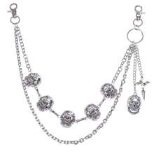 1pc Fashion Skull Multilayer Waist Chain, Metal Chain Hip Hop Jeans Decor Chain, Personalized Cross Pants Chain For Daily Wear - Silver - View 6