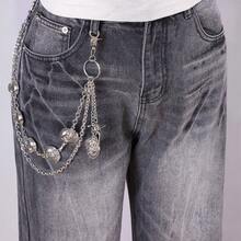 1pc Fashion Skull Multilayer Waist Chain, Metal Chain Hip Hop Jeans Decor Chain, Personalized Cross Pants Chain For Daily Wear - Silver - View 4