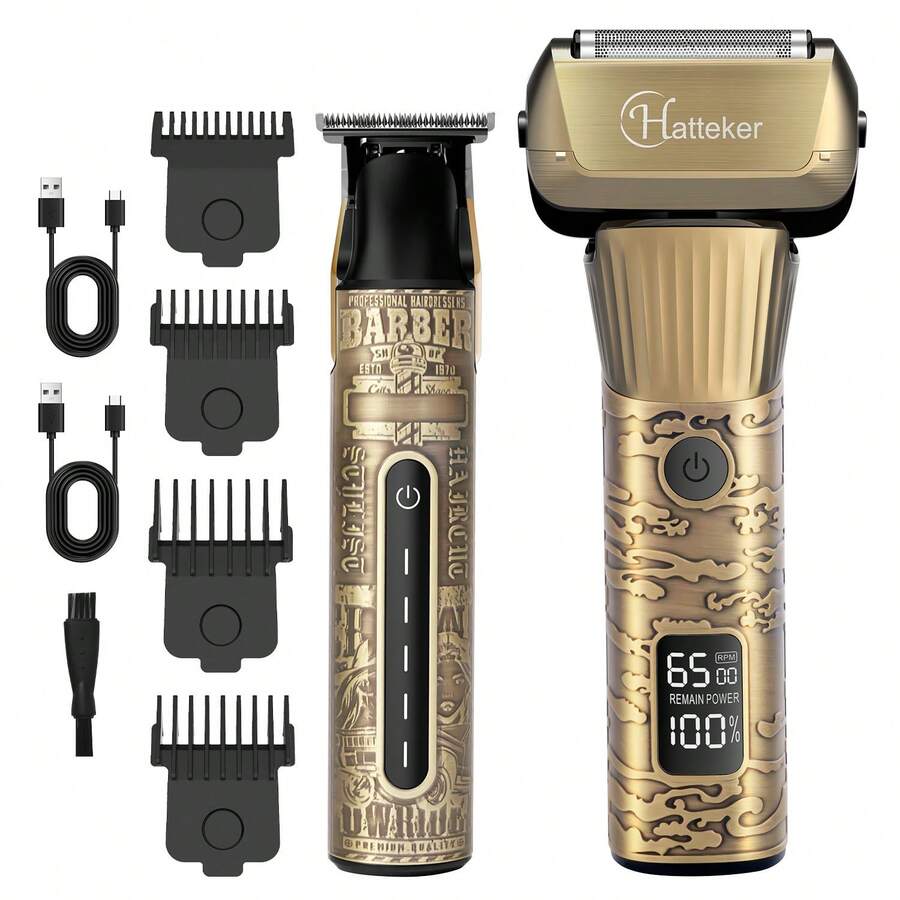 1 Set HATTEKER Vintage 5-Blade Electric Shaver & Hair Clipper Kit, Electric Barber Shop Hair Carving Trimmer 2-In-1 - View 1
